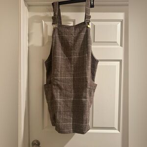 SHEIN Brown Checkered Pinafore Dress